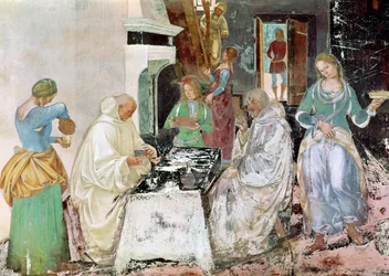 St. Benedikt empfängt Gastfreundschaft, aus dem Leben des St. Benedikt, 1497-98